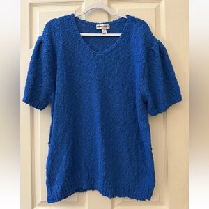 Vintage 90’s Electric Blue Textured Scoop-Neck Sweater - Women’s Short Sleeve